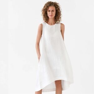 Magic Linen Royal Toscana White Linen Dress High Low